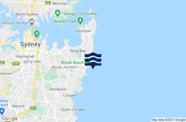 Carte des horaires des marées pour Bondi Beach, Australia