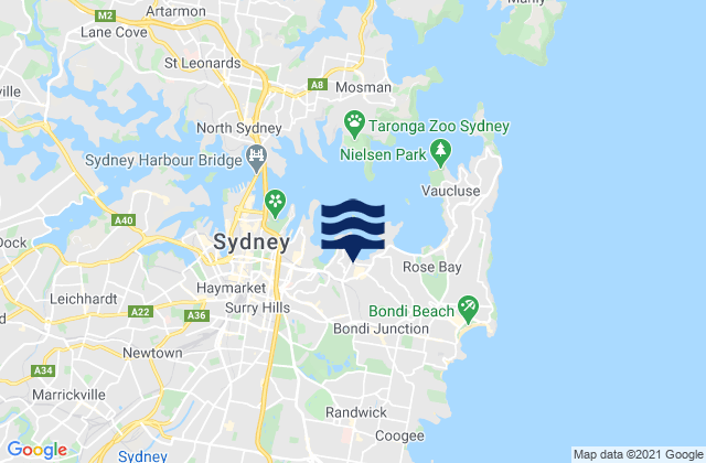Carte des horaires des marées pour Bondi Junction, Australia