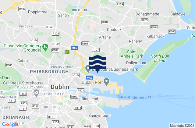 Carte des horaires des marées pour Bonnybrook, Ireland