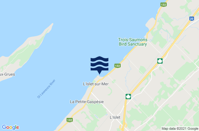 Carte des horaires des marées pour Bonsecours, Canada