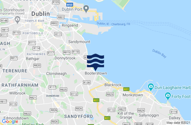 Carte des horaires des marées pour Booterstown, Ireland