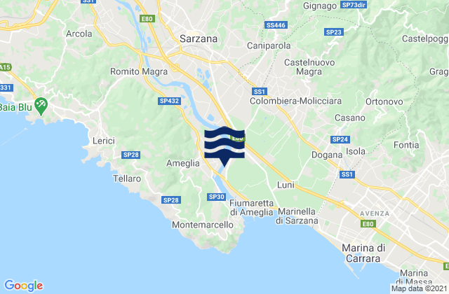 Carte des horaires des marées pour Borghetto-Melara, Italy