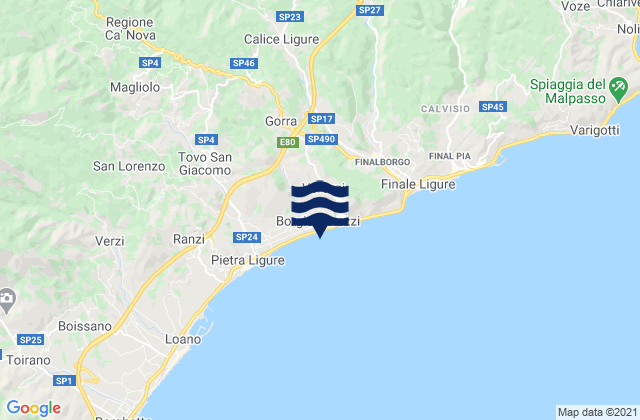 Carte des horaires des marées pour Borgio, Italy