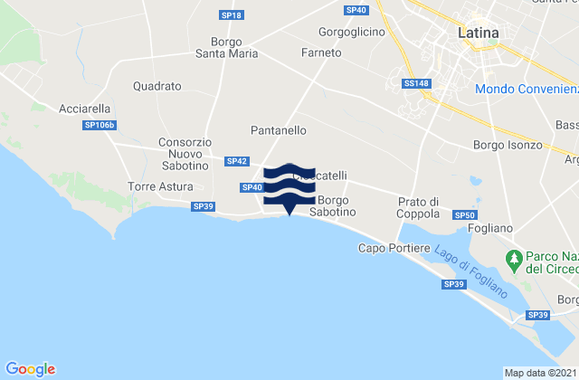 Carte des horaires des marées pour Borgo Sabotino-Foce Verde, Italy