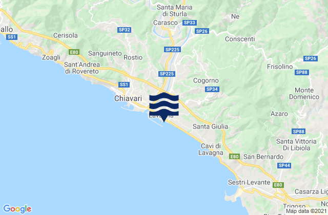 Carte des horaires des marées pour Borzonasca, Italy