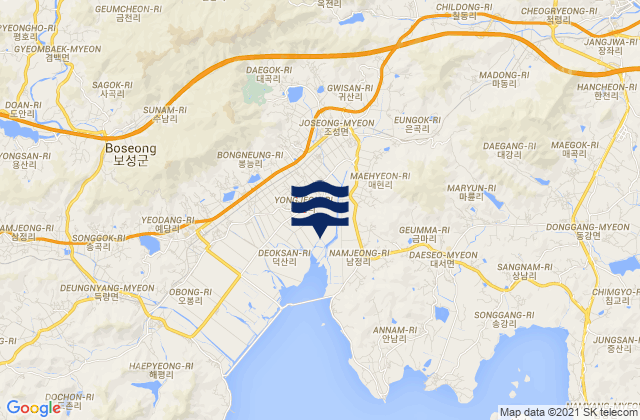 Carte des horaires des marées pour Boseong-gun, South Korea