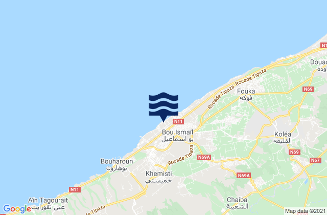 Carte des horaires des marées pour Bou Ismaïl, Algeria