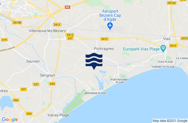 Carte des horaires des marées pour Boujan-sur-Libron, France