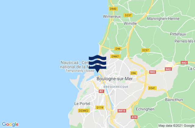 Carte des horaires des marées pour Boulogne-sur-Mer, France