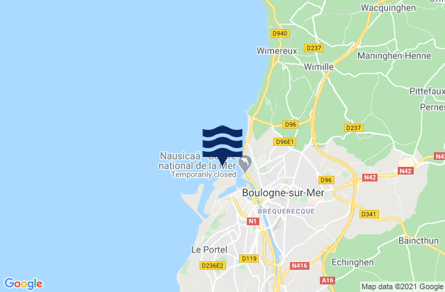 Carte des horaires des marées pour Boulogne, France