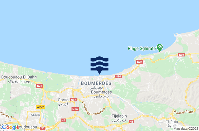 Carte des horaires des marées pour Boumerdas, Algeria