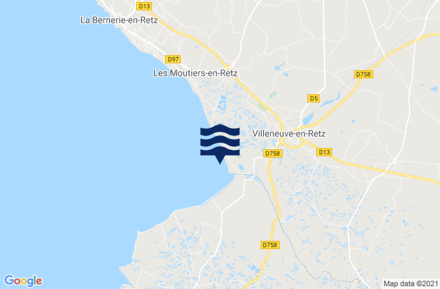 Carte des horaires des marées pour Bourgneuf-en-Retz, France