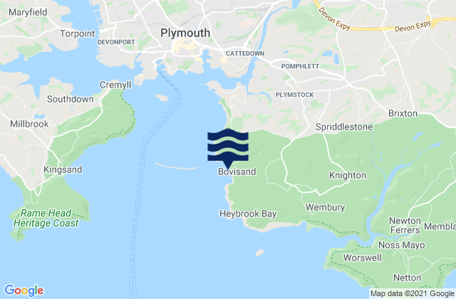 Carte des horaires des marées pour Bovisand Bay Beach, United Kingdom