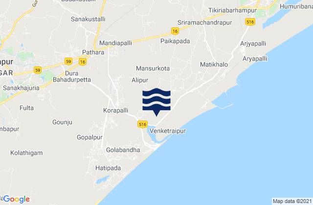 Carte des horaires des marées pour Brahmapur, India