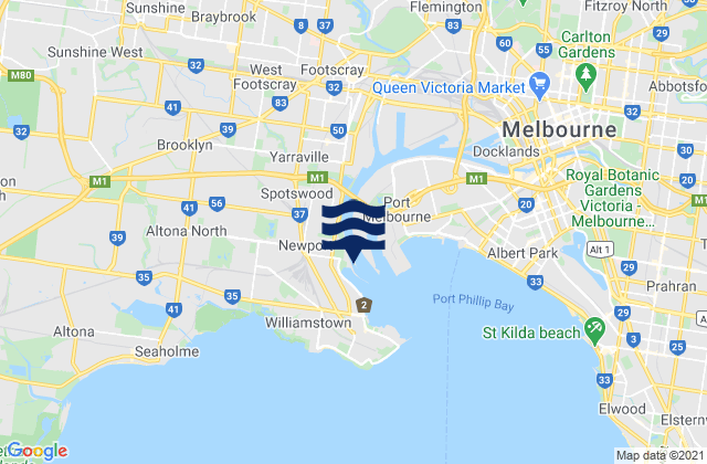 Carte des horaires des marées pour Braybrook, Australia