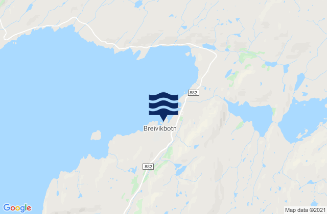 Carte des horaires des marées pour Breivikbotn, Norway