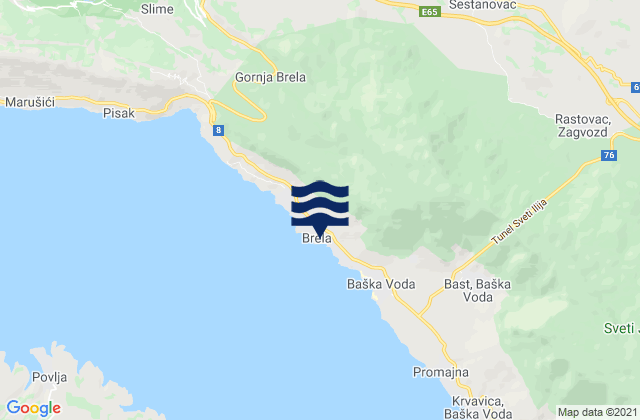 Carte des horaires des marées pour Brela, Croatia