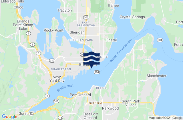 Carte des horaires des marées pour Bremerton Sinclair Inlet Port Orchard, United States