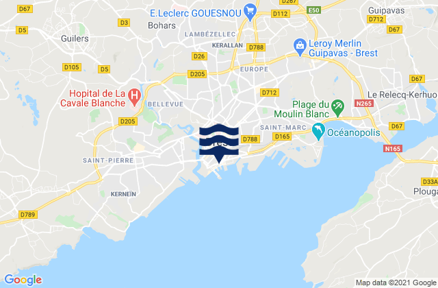 Carte des horaires des marées pour Brest, France
