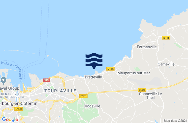 Carte des horaires des marées pour Bretteville, France