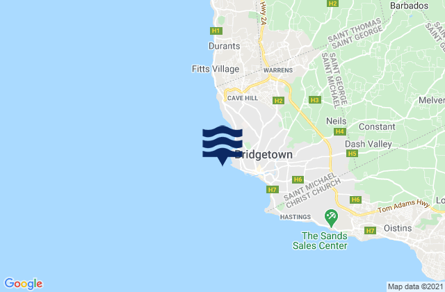Carte des horaires des marées pour Bridgetown Harbour, Martinique