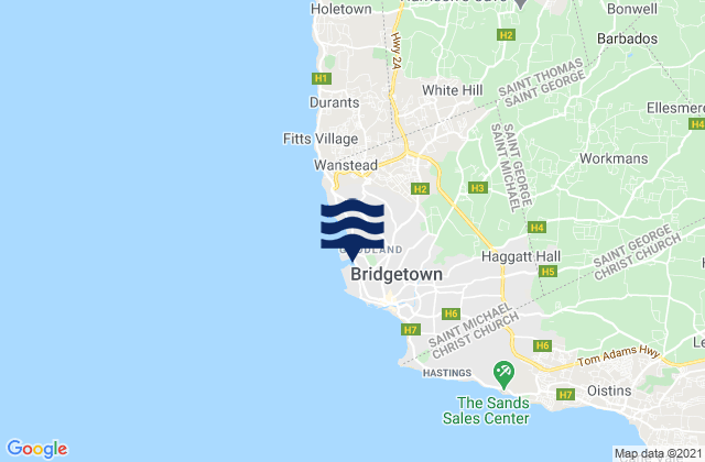 Carte des horaires des marées pour Bridgetown, Barbados