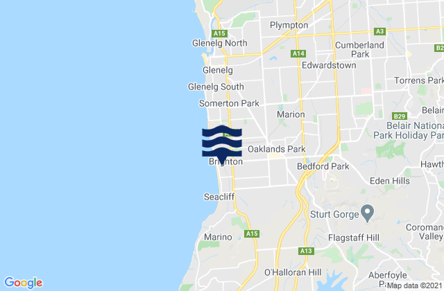 Carte des horaires des marées pour Brighton, Australia