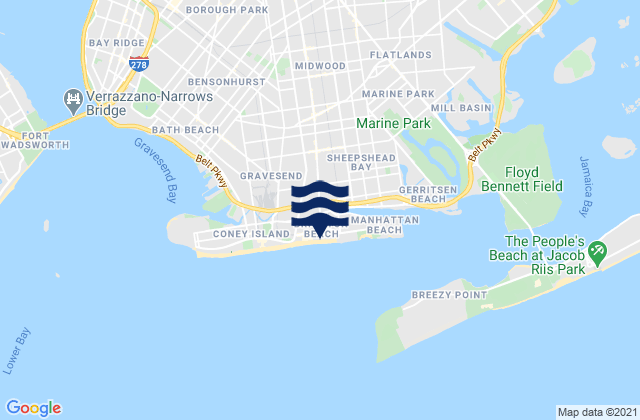 Carte des horaires des marées pour Brighton Beach Brooklyn, United States