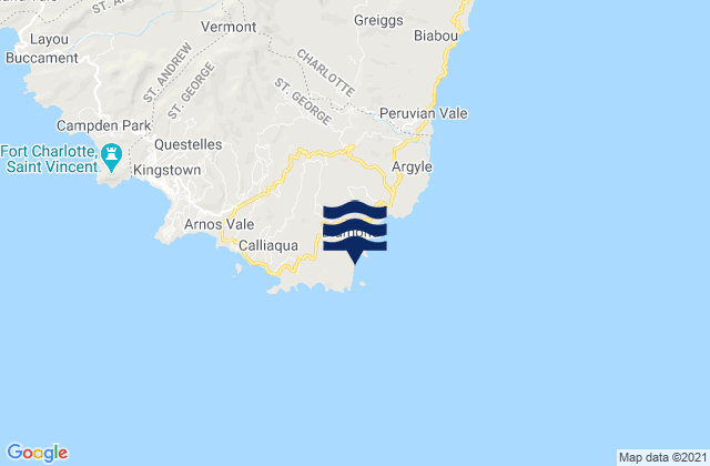 Carte des horaires des marées pour Brighton Beach, Saint Vincent and the Grenadines
