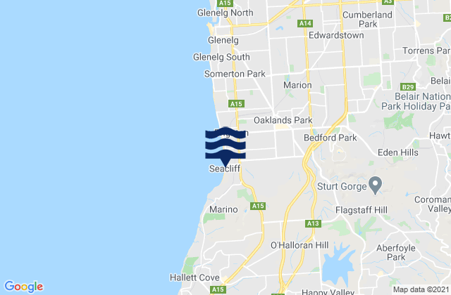 Carte des horaires des marées pour Brighton, Australia