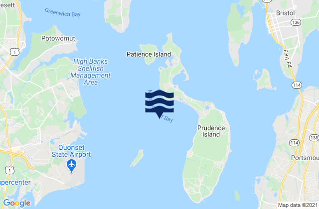 Carte des horaires des marées pour Bristol Point, Narragansett Bay, United States