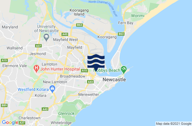 Carte des horaires des marées pour Broadmeadow, Australia