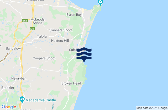 Carte des horaires des marées pour Broken Head Beach, Australia