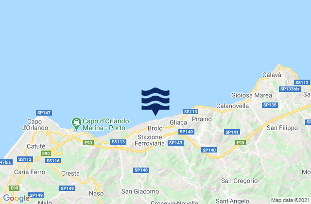 Carte des horaires des marées pour Brolo, Italy