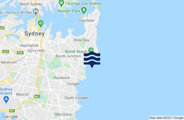Carte des horaires des marées pour Bronte Beach, Australia