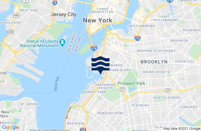 Carte des horaires des marées pour Brooklyn, United States