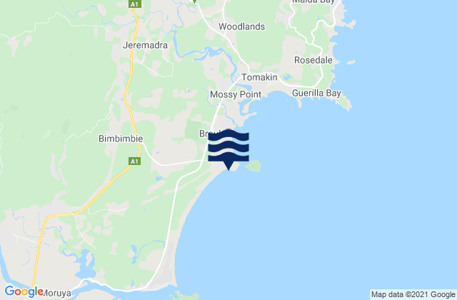 Carte des horaires des marées pour Broulee, Australia