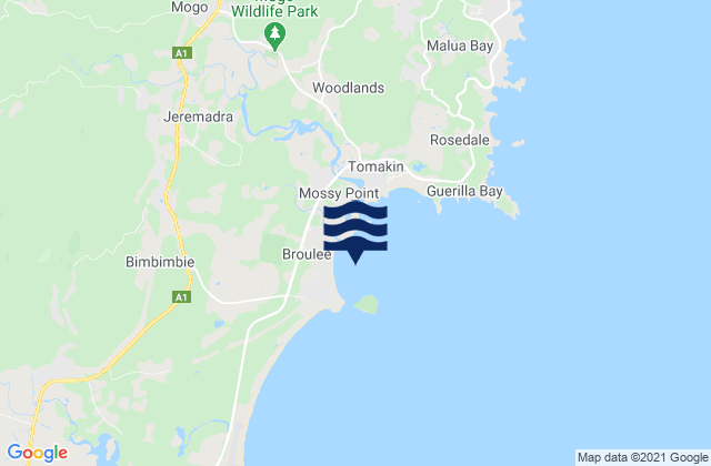 Carte des horaires des marées pour Broulee Island, Australia