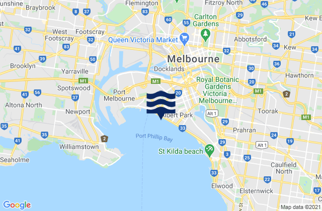 Carte des horaires des marées pour Brunswick East, Australia