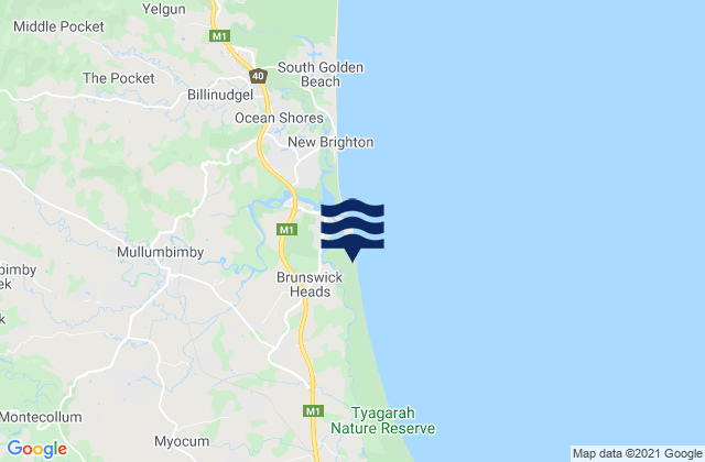 Carte des horaires des marées pour Brunswick Heads North, Australia