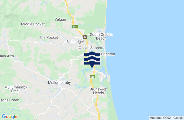 Carte des horaires des marées pour Brunswick River-South, Australia