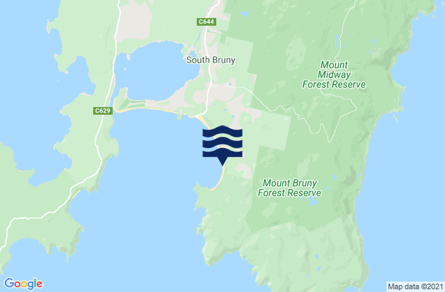 Carte des horaires des marées pour Bruny Island - Cloudy Bay, Australia
