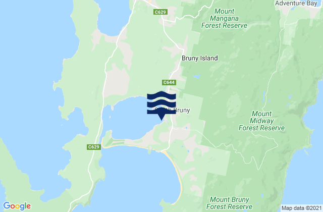 Carte des horaires des marées pour Bruny Island - Lagoons, Australia