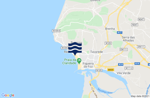 Carte des horaires des marées pour Buarcos, Portugal