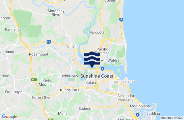 Carte des horaires des marées pour Buderim, Australia