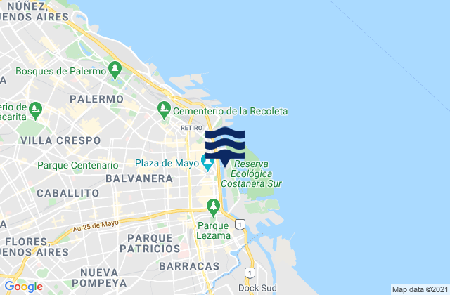 Carte des horaires des marées pour Buenos Aires, Argentina