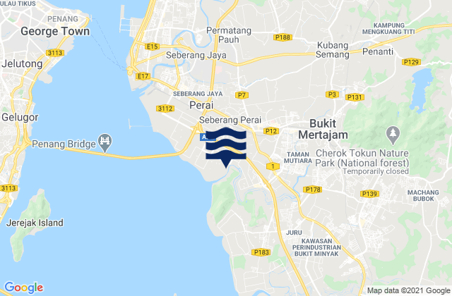 Carte des horaires des marées pour Bukit Mertajam, Malaysia