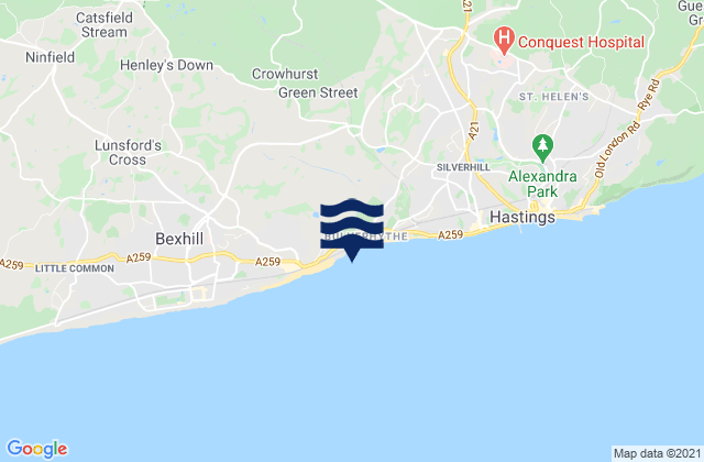 Carte des horaires des marées pour Bulverhythe Beach, United Kingdom