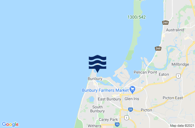 Carte des horaires des marées pour Bunbury, Australia
