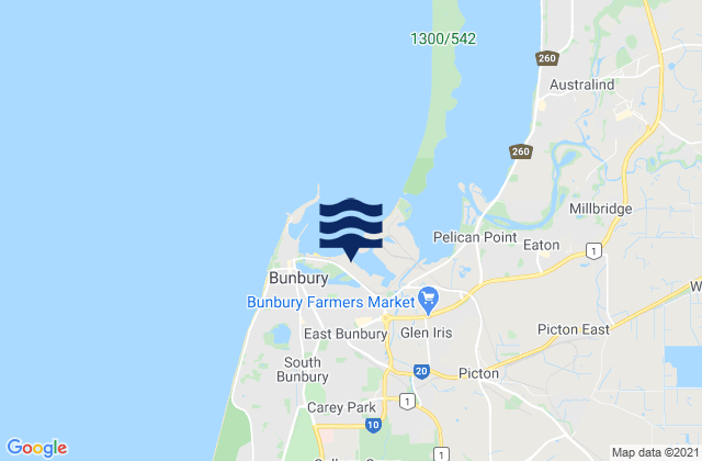 Carte des horaires des marées pour Bunbury, Australia